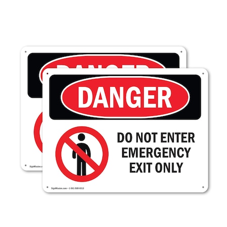 Signmission Do Not Enter Emergency Exit Only Danger Sign, Plastic, 14in W x 10in L, 2PK OS-2PACK-DS-P-1014-L-1147